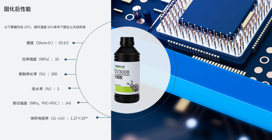 固定光固膠CV3008固化后性能參數