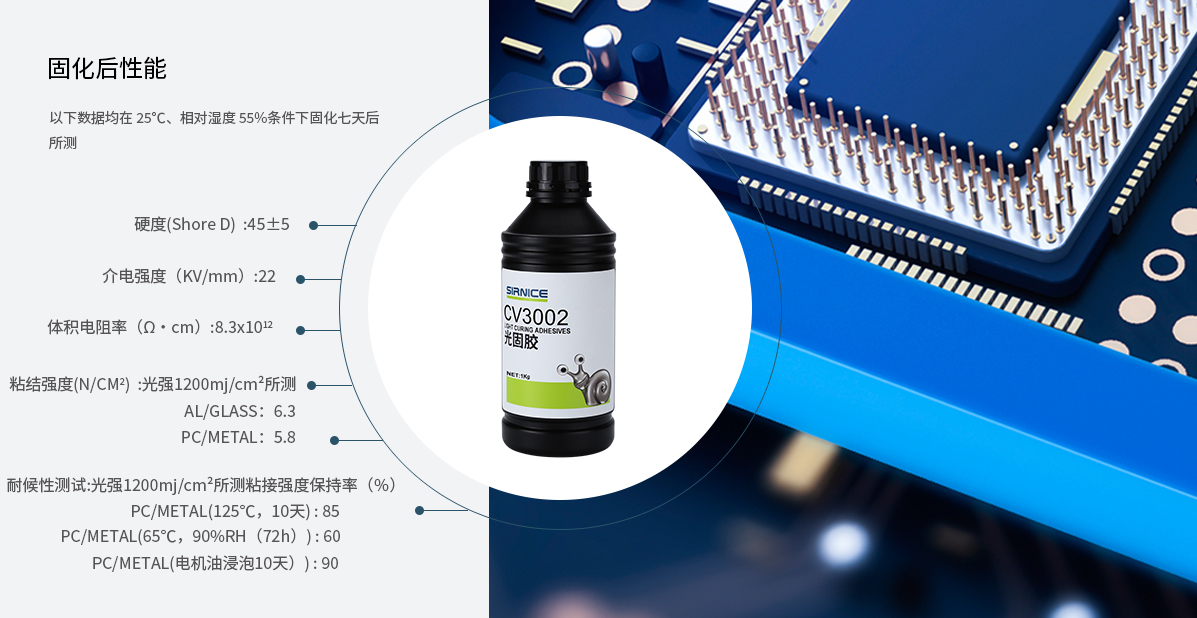 固定光固膠CV3002固化后性能參數