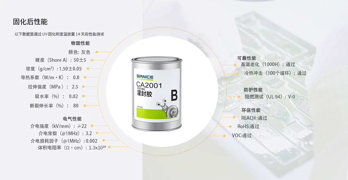有機硅灌封膠灌封膠CA2001固化后性能參數
