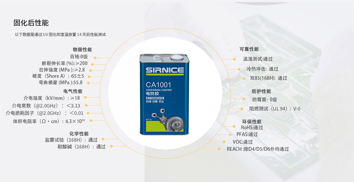 有機硅電防膠CA1001固化后性能參數